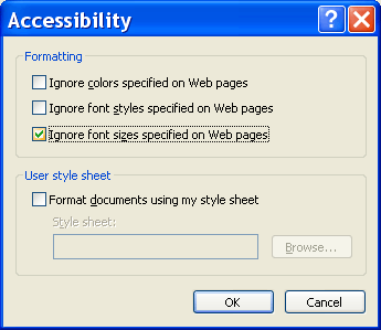 Internet Explorers Accessibility dialog box
