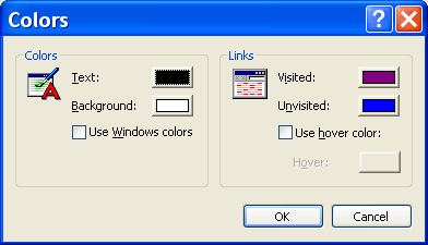 Internet Explorers Changing Text and Background Colours dialog box