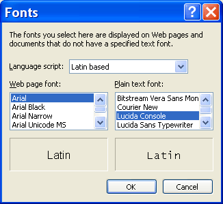 Internet Explorers Change Font Style dialog box